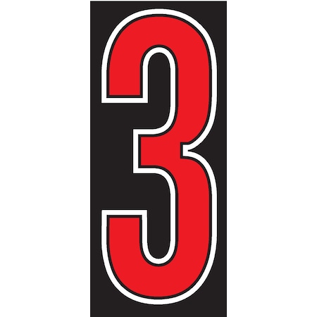 Ez Line 7 1/2" Red, Black & White Adhesive Windshield Numbers: 3 Pk12 103-EZ-3